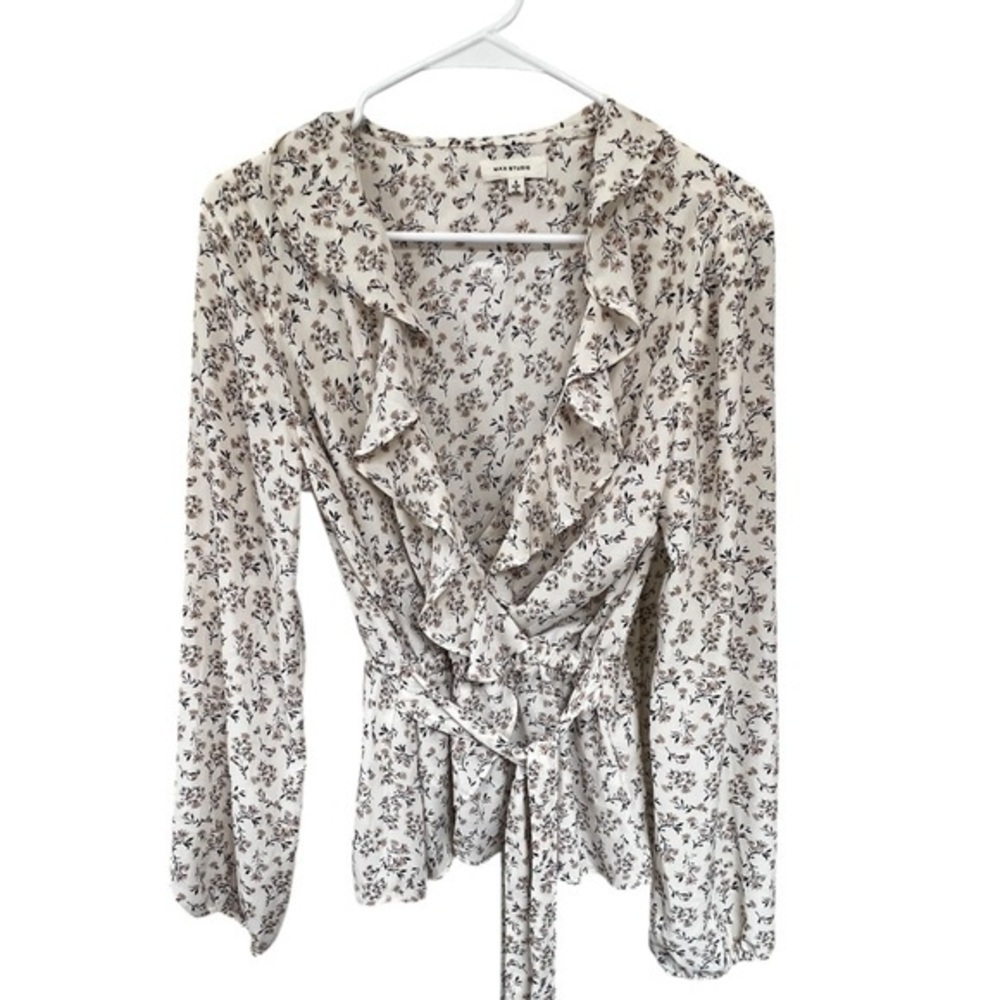 Max Studio Floral Ruffle Blouse - White and Black